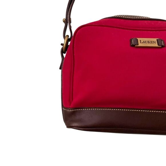 Lauren Ralph Lauren Red Velvet with Brown Trim Shoulder Bag - Picture 4 of 7